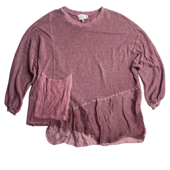 Anthropologie Belle France Mauve Oversized asymmetrical chiffon knit pocket top - Picture 1 of 7